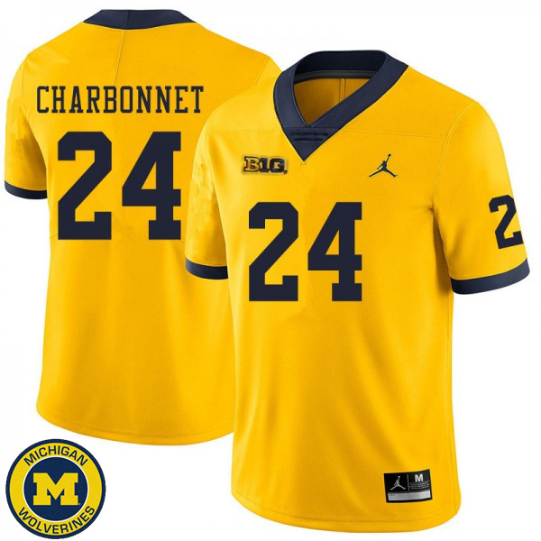 Men Michigan Wolverines #24 Zach Charbonnet Yellow Embroidery Jersey